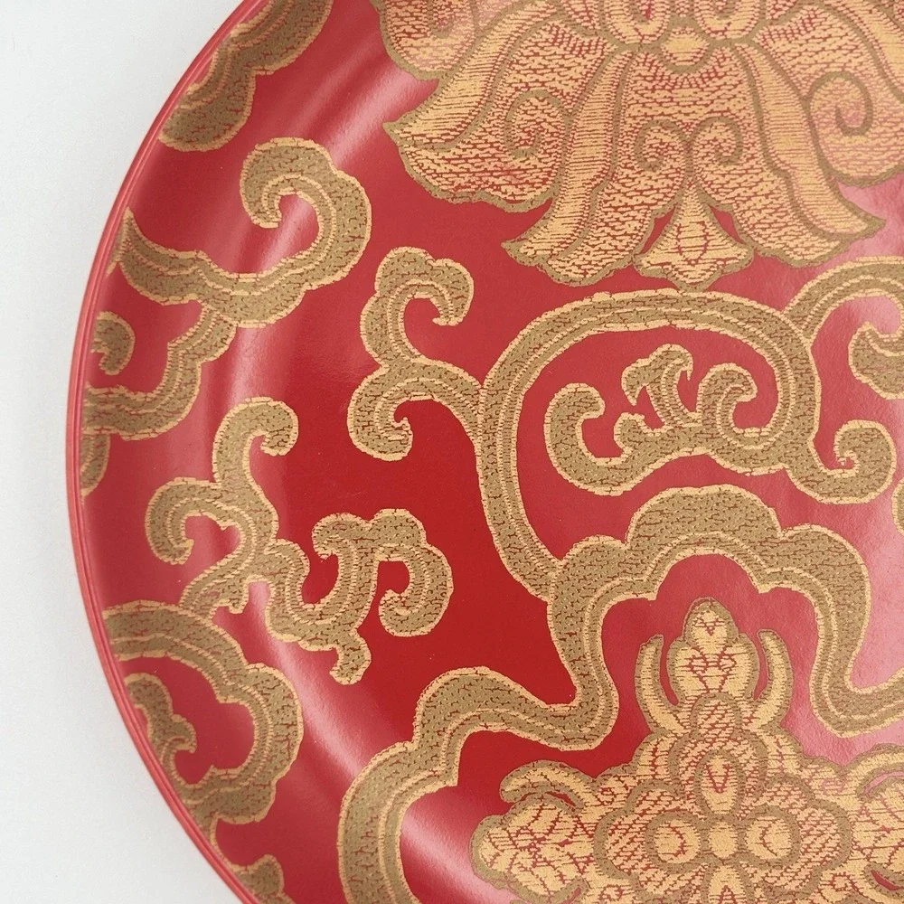 Pottery Barn Chinoise Dessert / Salad Plates Set of 6 Red & Gold 7